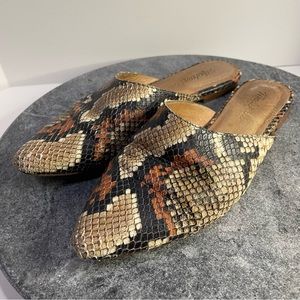 Madewell Remi Mule Flats In Brown Embossed Snake Print Leather